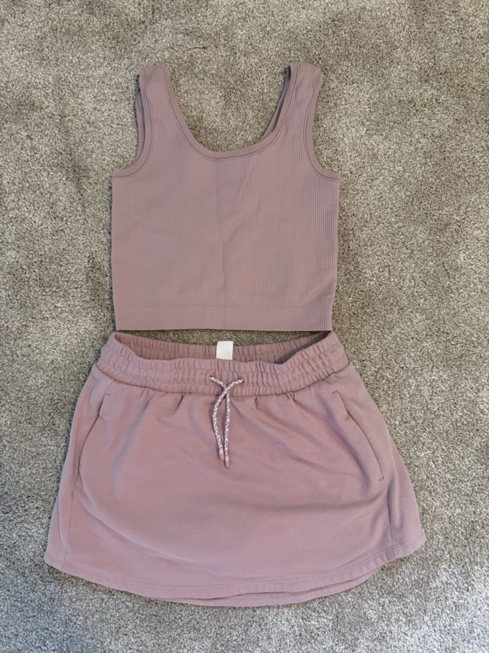Kids Athleta, Mauve Ribbed Tank and Drawstring Skirt Set, M 8/10